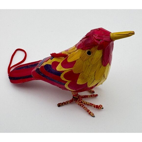 Vintage Wheatstraw Bird Christmas Tree Ornament Tropical Pink Yellow - Picture 6 of 8